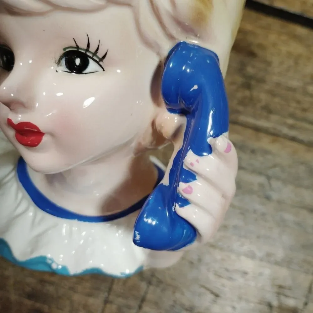 Vintage Lady Head Vase Teenager Inarco E-3548 Telephone Planter Retro Japan